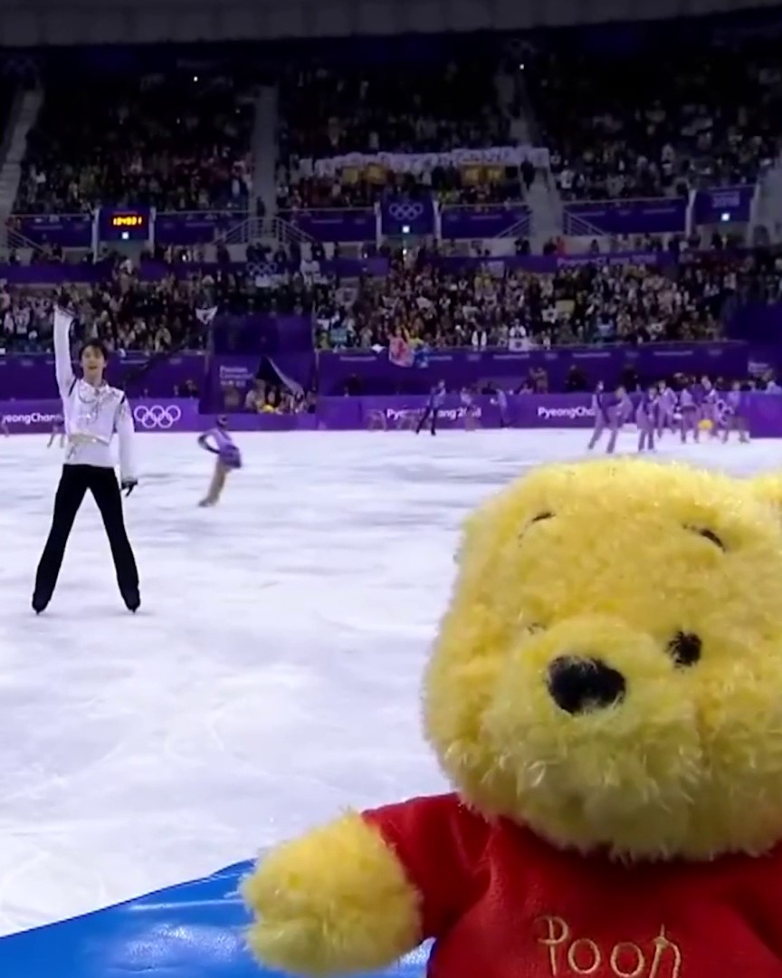 Pooh and his boo. 🐻 Seven years ago today, fans tossed Winnie the Pooh stuffed animals on the ice after Yuzuru Hanyu won gold in Pyeongchang.