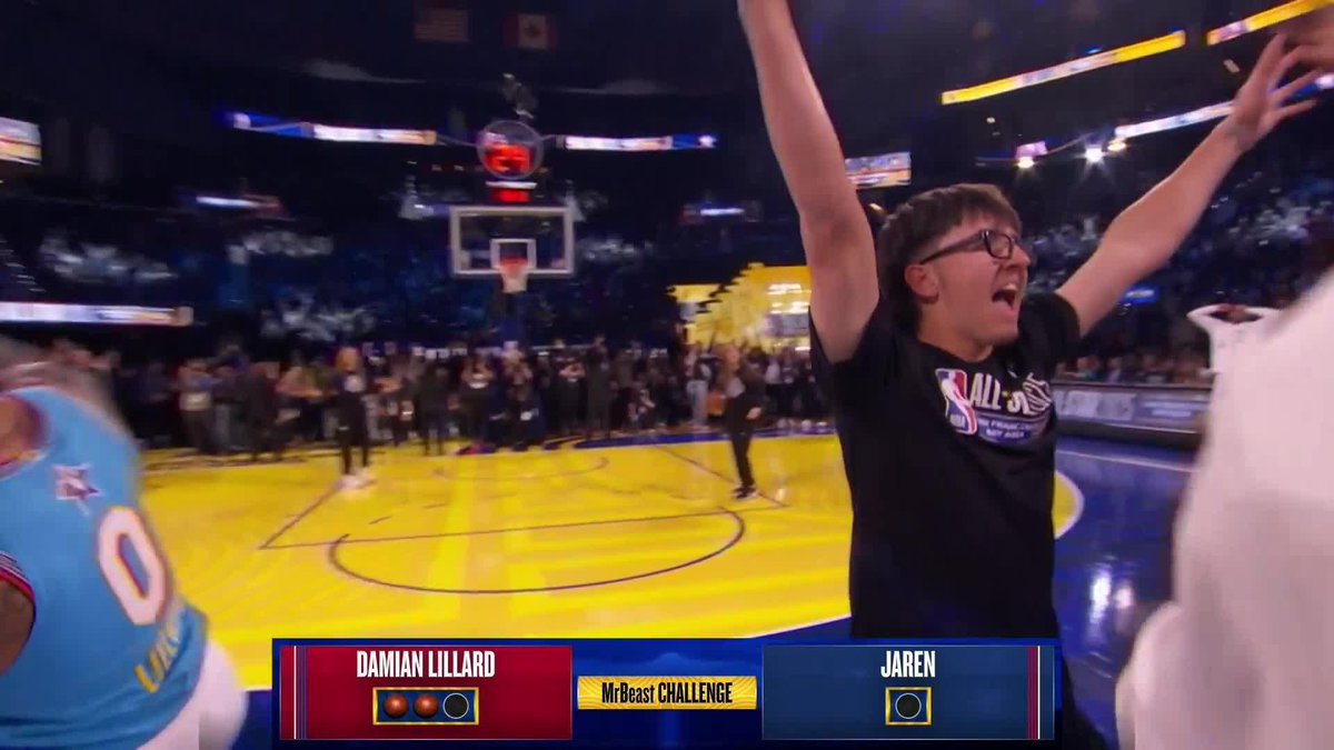 FAN HITS SHOT TO WIN $100K 🚨 He conquered the #NBAAllStar Mr. Beast Challenge with Damian Lillard 💵