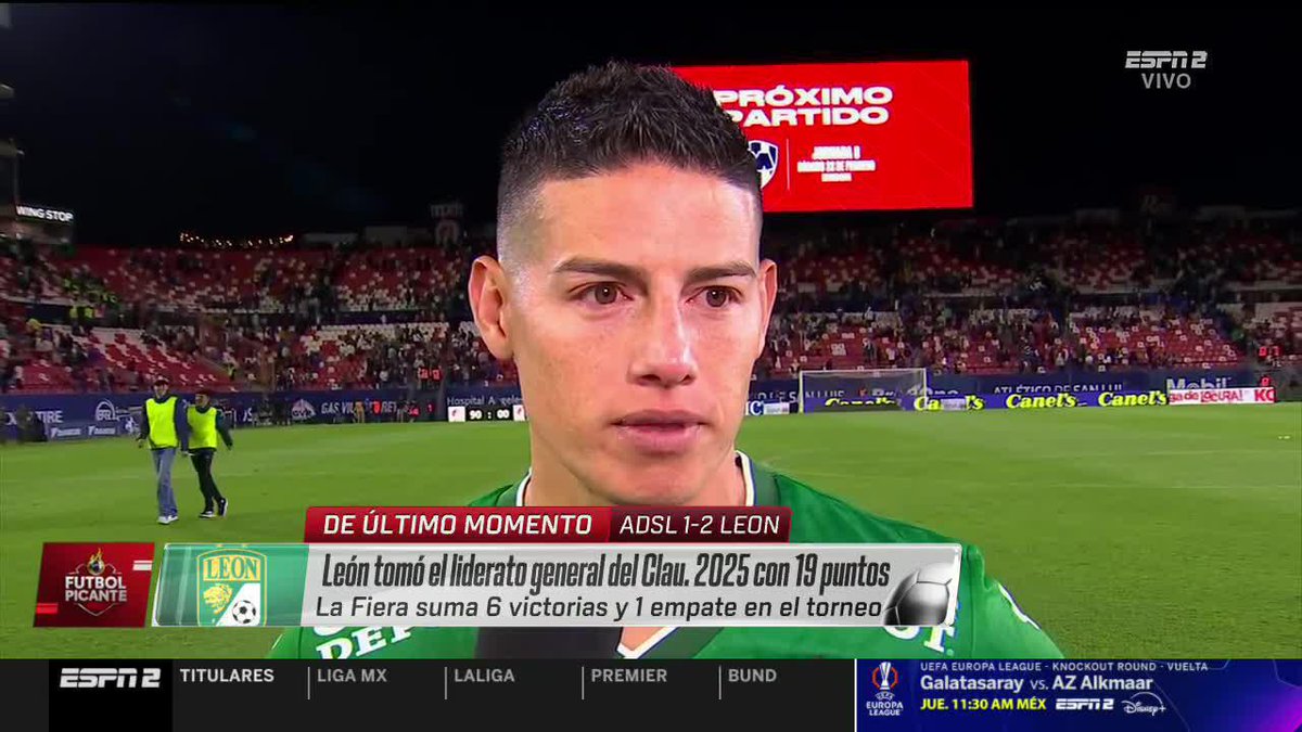 🗣️ "Estoy feliz de estar en el futbol mexicano y eso se ve dentro del campo de juego cuando uno juega bien. El miércoles tenemos otro juego importante (ante América), que los fans se sienten y lo disfruten". James Rodríguez tras el triunfo de León en San Luis 🔥