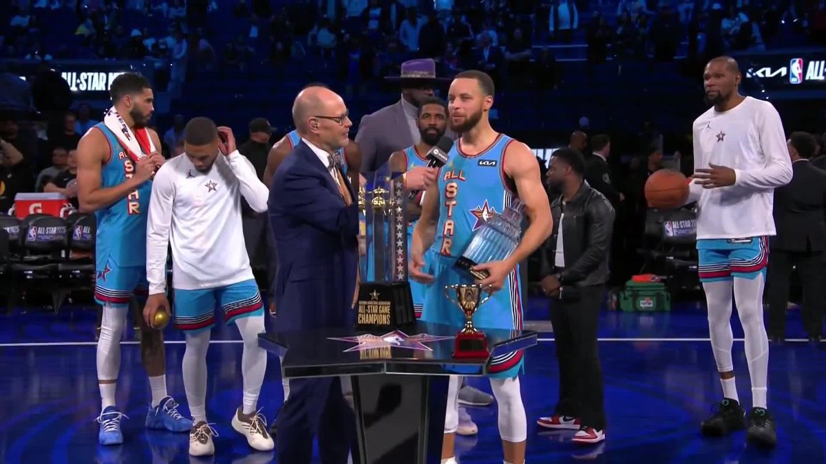 ALL-STAR MVP STEPH CURRY ⭐️ The Golden State Warriors guard earns his 2nd #NBAAllStar MVP trophy in his host city San Francisco 🏆