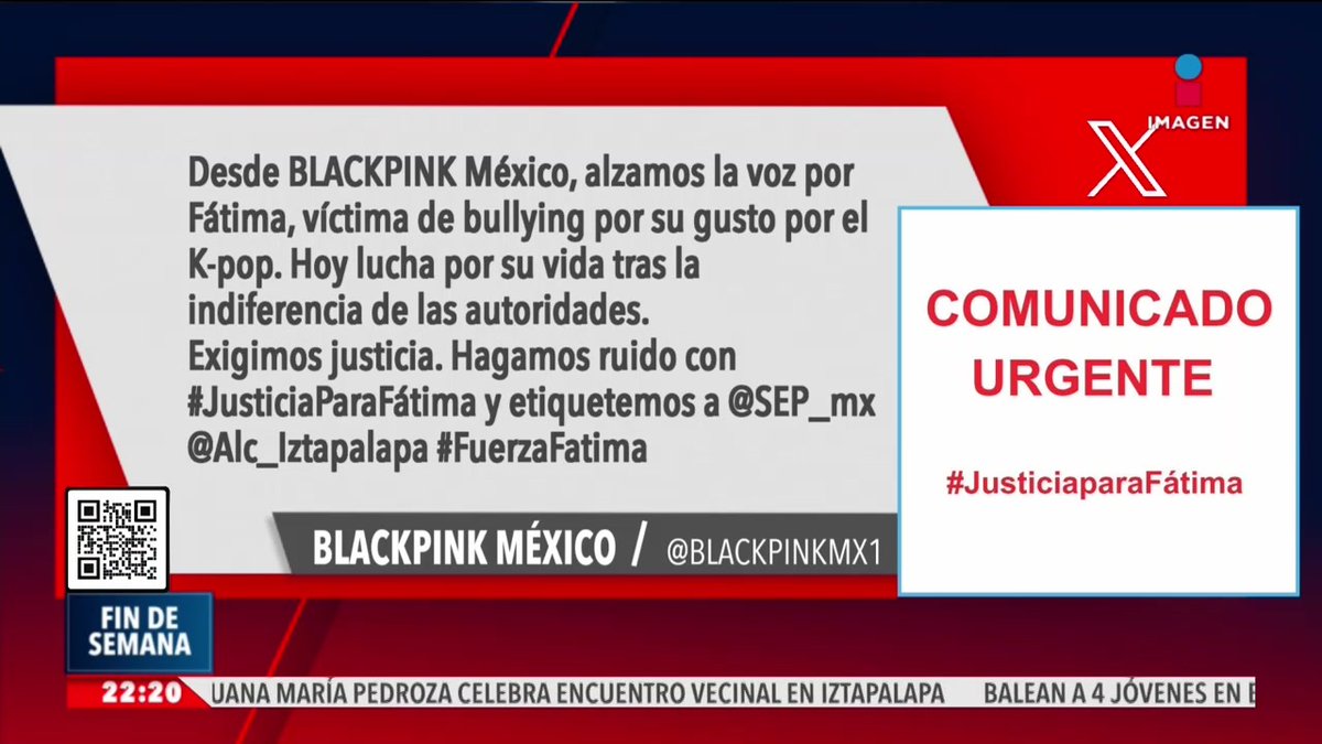 Exigen #JusticiaParaFátima, menor de 12 años que fue empujada desde un segundo piso en una secundaria luego de ser víctima de bullying por parte de compañeros porque no les gustaba que fuera aficionada al K-pop. #EsNoticia #ImagenNoticias Fin de Semana con Enrique Sánchez