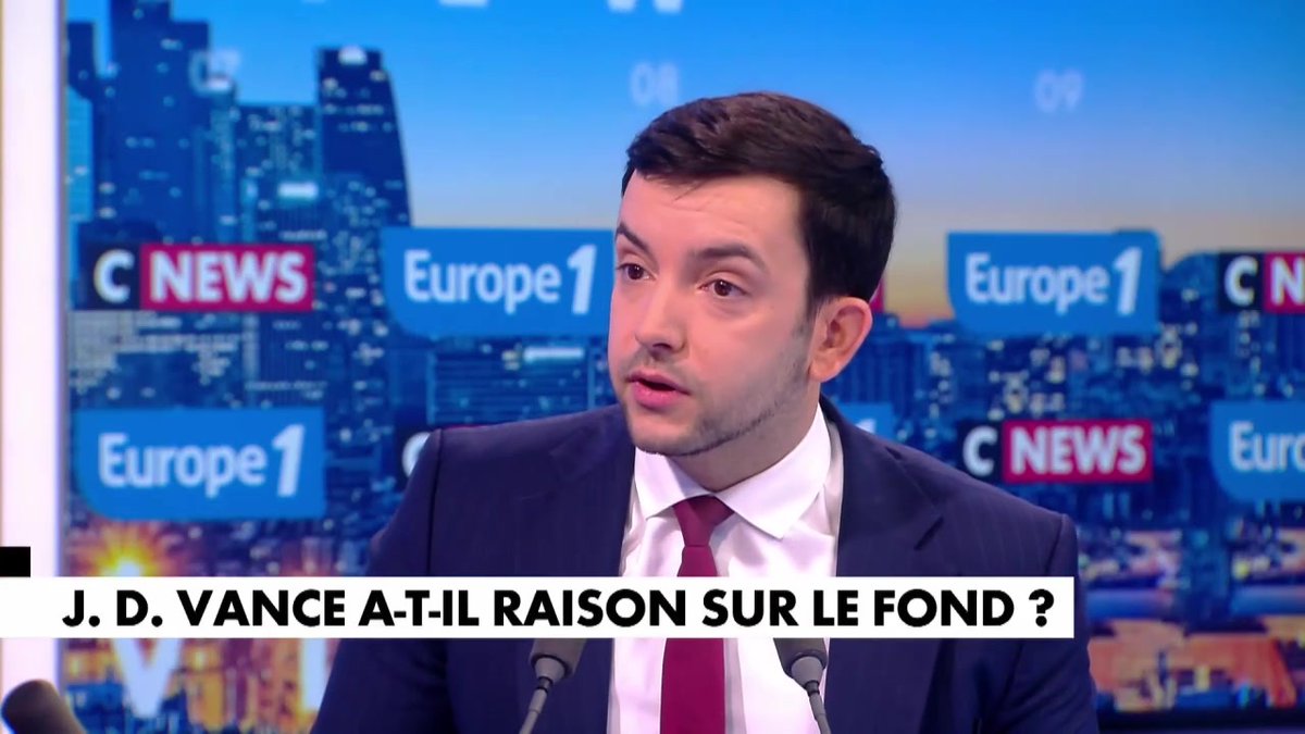 Discours de J.D. Vance : "Que les Américains s'occupent de leur taux d'obésité et de leur santé complètement dramatique, et de leur propre immigration (...) qu'ils s'occupent de leurs affaires et nous, on s'occupera des nôtres" affirme Jean-Philippe Tanguy Ⓜ️ #LaGrandeITW #Europe1