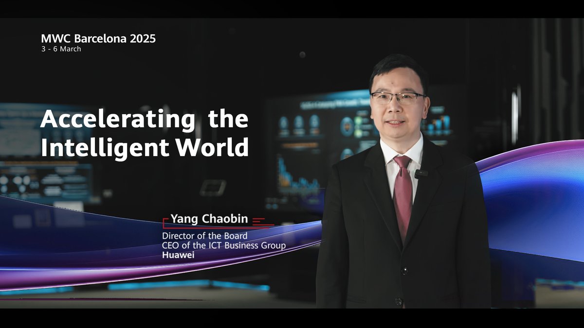 #Huawei invites you to #MWC25 Barcelona, hosted by GSMA, from March 3 to 6. We're excited to unveil new opportunities arising from differentiated user experiences, flexible business models, and replicable industry applications alongside our industry peers, and to help global customers accelerate their journeys to an intelligent world. Let us join hands with global telecom operators, industry leaders, and partners to embrace a brighter, intelligent world!
