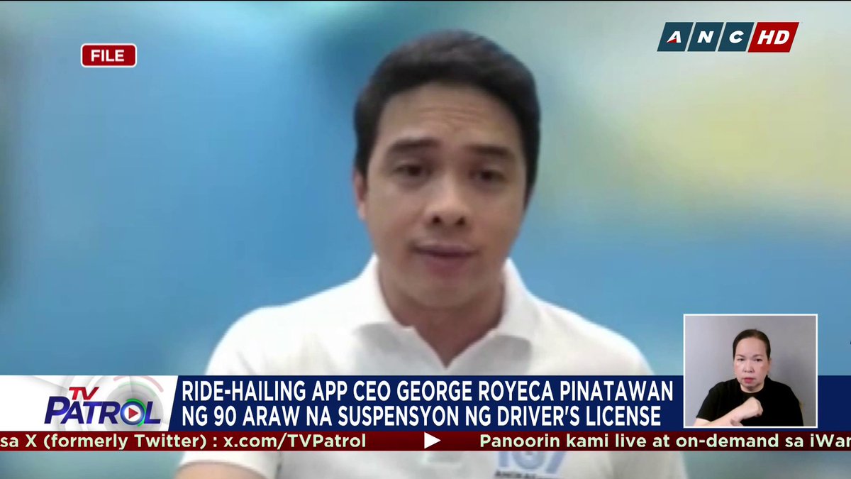 Sinuspende ng LTO nang 90 araw ang driver's license ng co-founder at COO ng ride-hailing app na si George Royeca. Ito ay matapos ang insidente sa Cainta, Rizal noong Feb. 2 kung saan hinarangan ng mga rider ang mga sasakyan sa intersection para makadaan ang kanilang convoy.