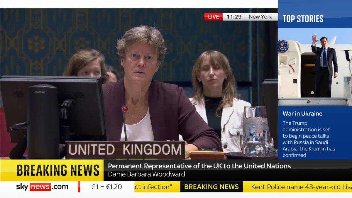 "Ukraine's voice must be at the heart of any negotiations." The UK's permanent representative to the UN, Barbara Woodward, says "no country could or should accept" Putin's "so-called preconditions" for peace talks. Latest: 📺 Sky 501 and Freeview 233