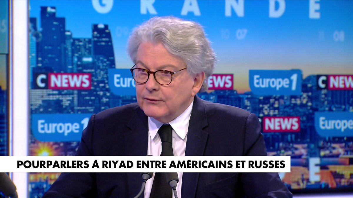 Thierry Breton sur la place de l'Europe dans les négociations concernant la guerre en Ukraine : «Pour la première fois depuis très longtemps, les pays européens se rendent compte qu'on ne peut plus dépendre des seuls Etats-Unis pour notre sécurité», dans #LaGrandeInterview