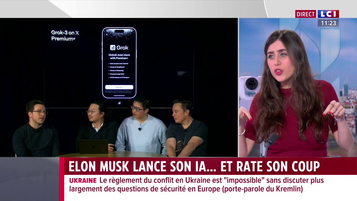 🔴 Elon Musk lance son IA... et se plante 👉 Le milliardaire américain a présenté ce matin Grok 3, dernière version de son intelligence artificielle. Selon lui, c'est "l'IA la plus intelligente du monde." Mais lors du test en live, l'application s'est trompée...