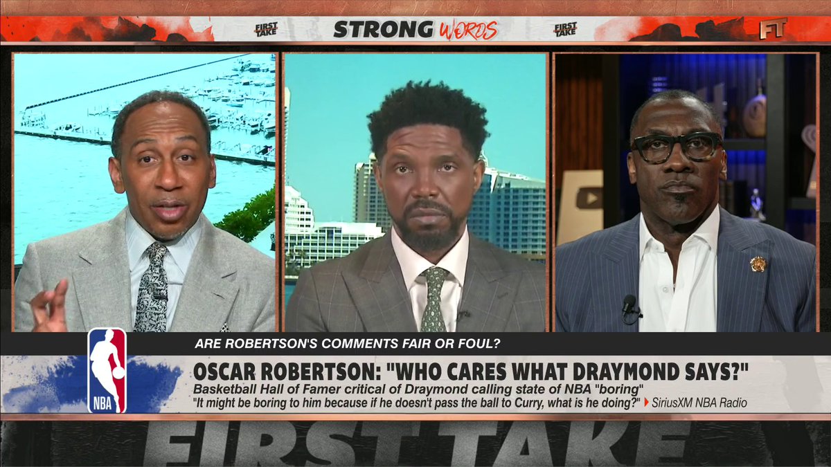 "There are figures in professional sports that when they speak, you listen." 👀 Stephen A Smith reacts to Oscar Robertson's comments about Draymond Green calling the state of the NBA "boring".