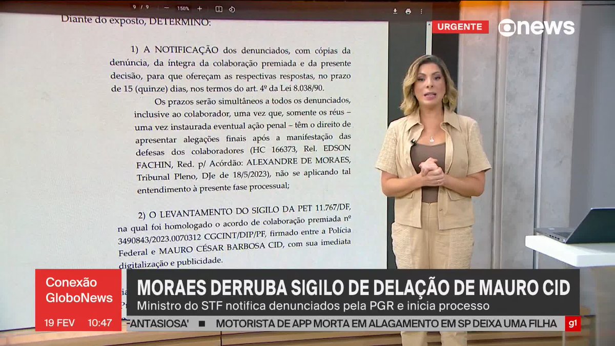 Alexandre de Moraes derrubou o sigilo da delação premiada de Mauro Cid. Ministro do STF notifica denunciados pela PGR e inicia processo. ➡ Assista ao #ConexãoGloboNews: #GloboNews