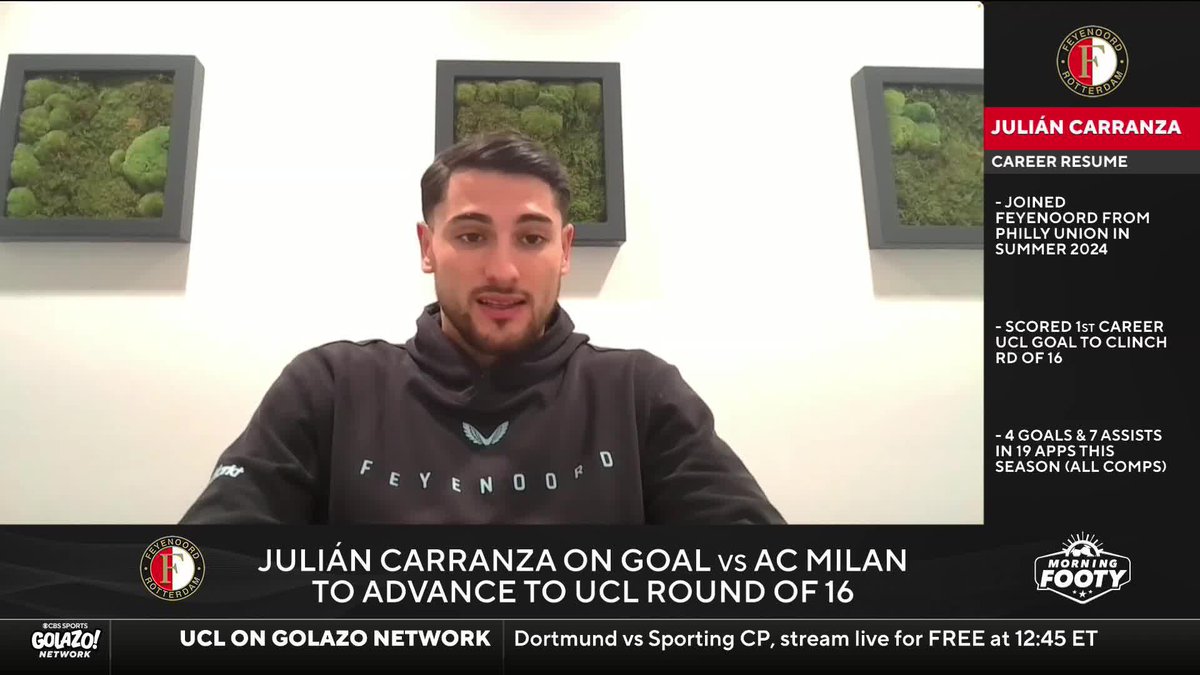 "I never thought I'd be able to do what I did last night ... I just cannot believe it." Feyenoord's Julián Carranza reacts to being the goalscorer that knocked Milan out of the Champions League 🌟