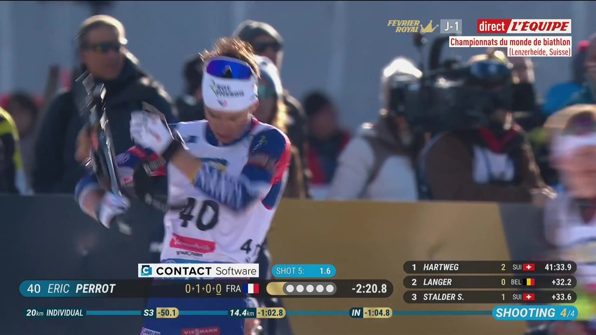 Mais quel dernier tir d'Eric Perrot ! 19/20 pour le Français, pour quel résultat à l'arrivée ? Suivez les Championnats du monde de biathlon sur la chaine L'Équipe : #lequipeBIATHLON