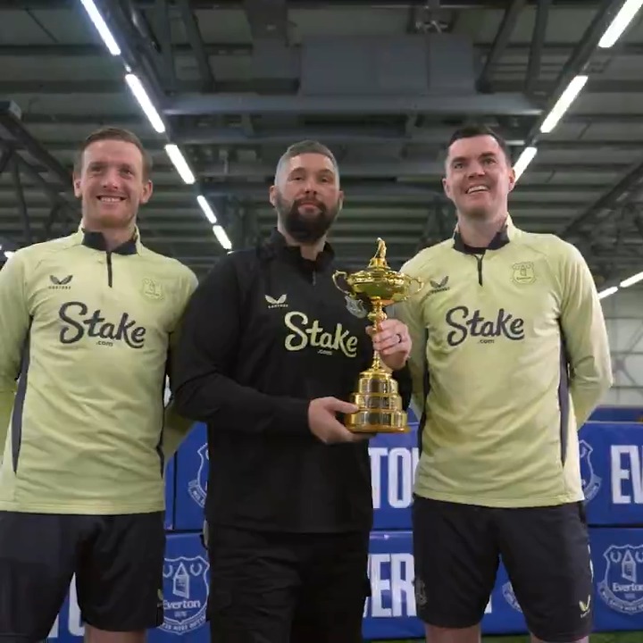 Coming tomorrow ⚽ Team Everton's Jordan Pickford, Michael Keane and Tony Bellew take on the Titans of the Tee Simulator.