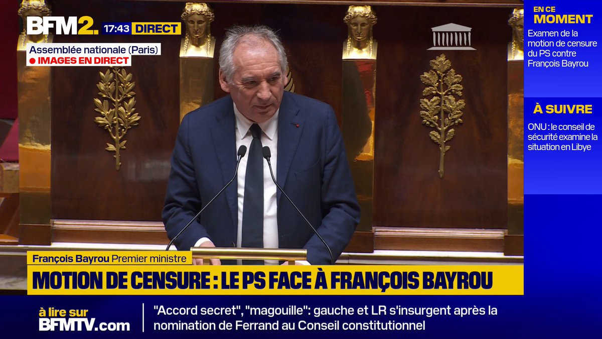 💬 "Voici la motion de censure la plus cousue de fil blanc de toute l'histoire parlementaire" François Bayrou, Premier ministre, réagit à la motion de censure signée par 66 députés du groupe Socialistes et apparentés à l'Assemblée nationale