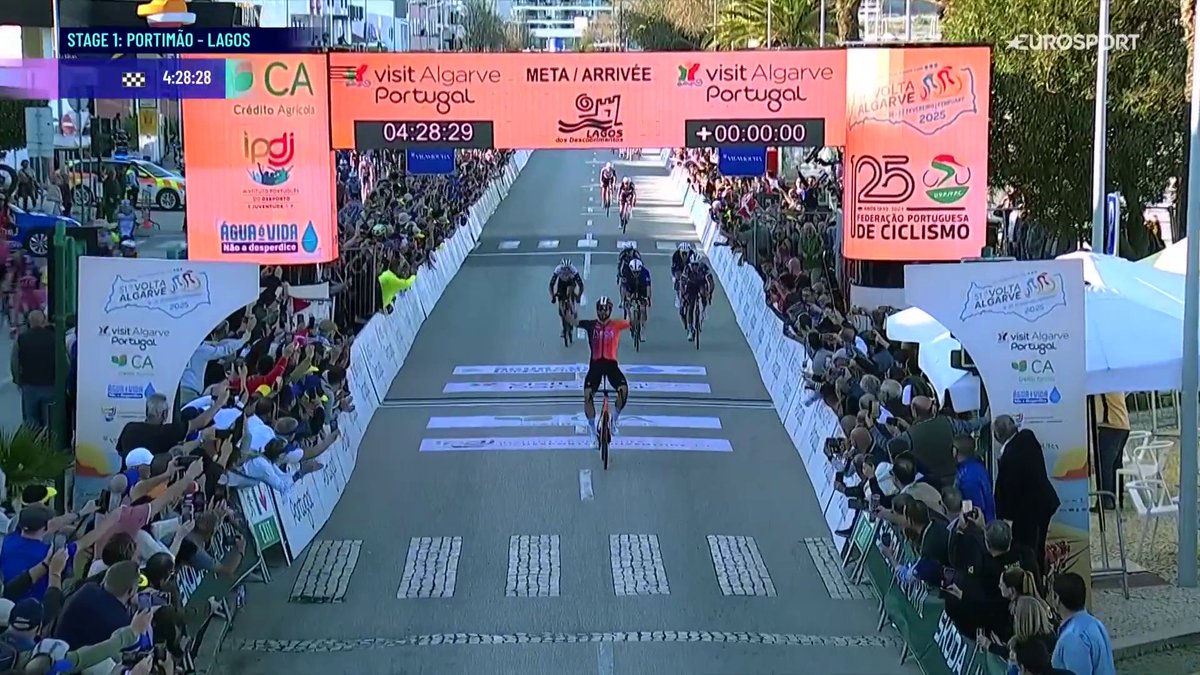UN FINALE INCREDIBILE 😅 Gran parte del gruppo prende la strada sbagliata e si ritrova sul rettilineo parallelo, al di fuori delle transenne, rispetto a quello dell traguardo finale. 😮 Filippo Ganna vince così la prima tappa della Volta ao Algarve 🙌 #EurosportCICLISMO