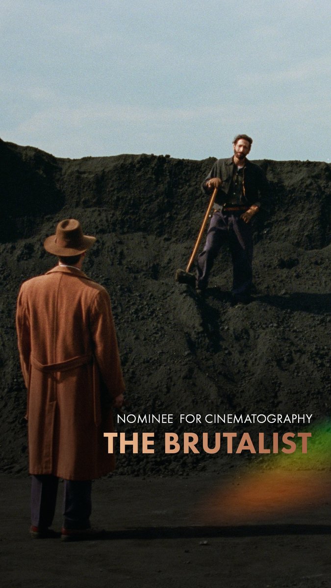 THE BRUTALIST, cinematography by Lol Crawley. Nominated for Best Cinematography at the 97th Oscars. Watch the #Oscars LIVE on Sunday, March 2nd, at 7e/4p on ABC and Hulu.