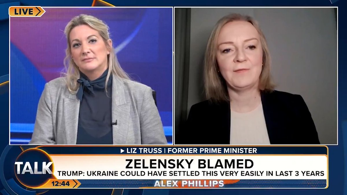 Former PM Liz Truss says Russia must not be allowed to prevail in a conflict that Putin started "with his aggression." "If [Putin] succeeds in being rewarded for invading Ukraine, he won't stop... that's a worry for everybody in Europe." Alex Phillips Liz Truss