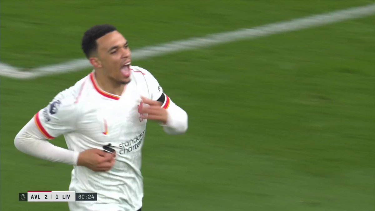 Trent Alexander-Arnold equalises for Liverpool 🔴 The 26-year-old links up with Mohamed Salah to level the score for the league leaders 💪 📺 TNT Sports &amp; discovery+ UK