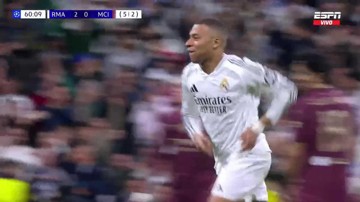 ⚪⚽⚽⚽🇫🇷 ¡LLEGÓ EL TERCERO DE MBAPPÉ! Kylian marcó su tercer tanto de la noche y el Real Madrid ya golea al Manchester City en la #CHAMPIONSxESPN