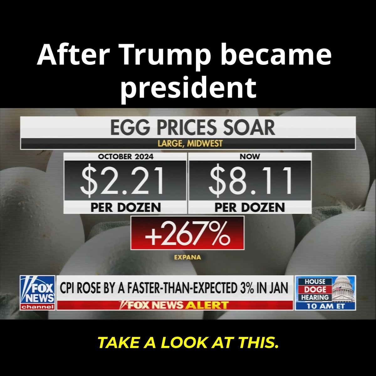 Remember when Trump said he'd lower the price of eggs on day one? We do.