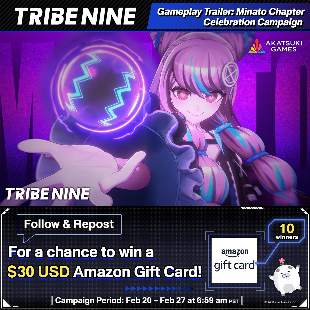 ／ 🎬 Gameplay Trailer: Minato Chapter Celebration Campaign⚡️ ＼ 10 lucky entrants will win an Amazon gift card! 🎁 ▶︎How to enter ① Follow us TRIBE NINE Official ② Repost this post Deadline: Feb 27, 6:59 am PST ▼Download Now! #TRIBENINE