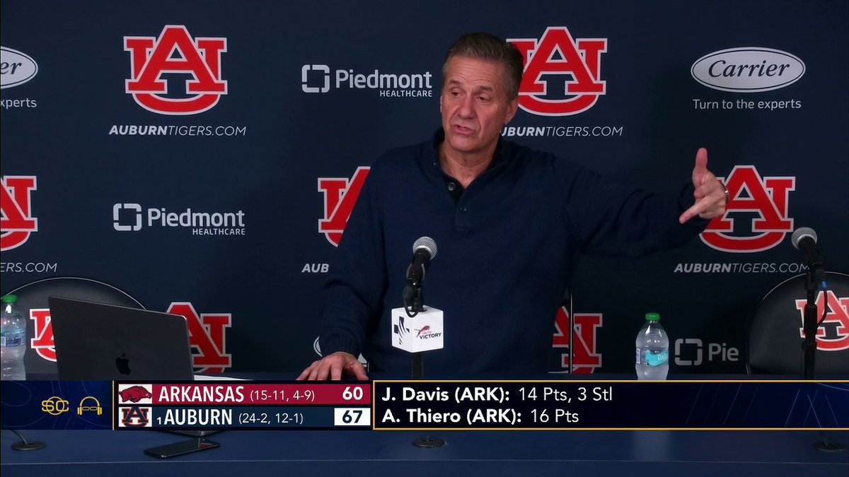 "That is a Final Four game." Arkansas HC John Calipari reacts to the Razorbacks' loss at No. 1 Auburn.