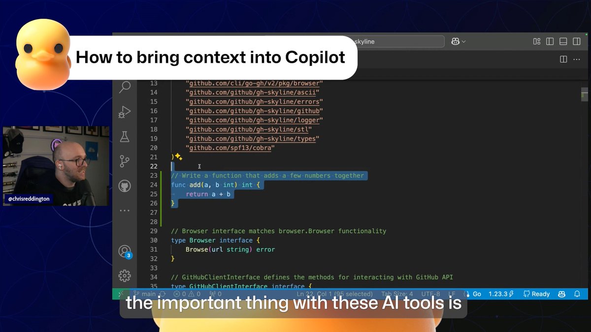 Did you know there are multiple ways to bring context into Copilot Chat? Come and learn with us during Rubber Duck Thursdays, our weekly stream where we chat and write some code live! Watch at 10:30 a.m. GMT or 2 p.m. ET. ⬇️ Quack, quack! 🦆
