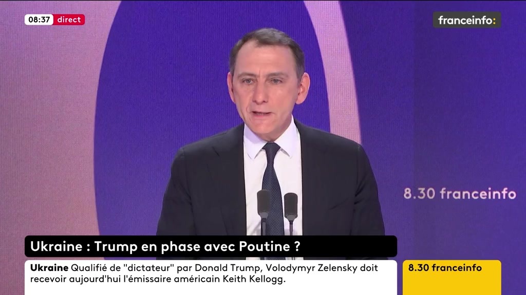 🔴Donald Trump qualifie Volodymyr Zelensky de "dictateur sans élection" ➡️ "Il y a quelqu'un qui a agressé l'autre et c'est Vladimir Poutine. Il ne faut pas, par ces déclarations intempestives, brouiller la vision des choses, la réalité ce n'est pas ça", réagit Laurent Jacobelli.