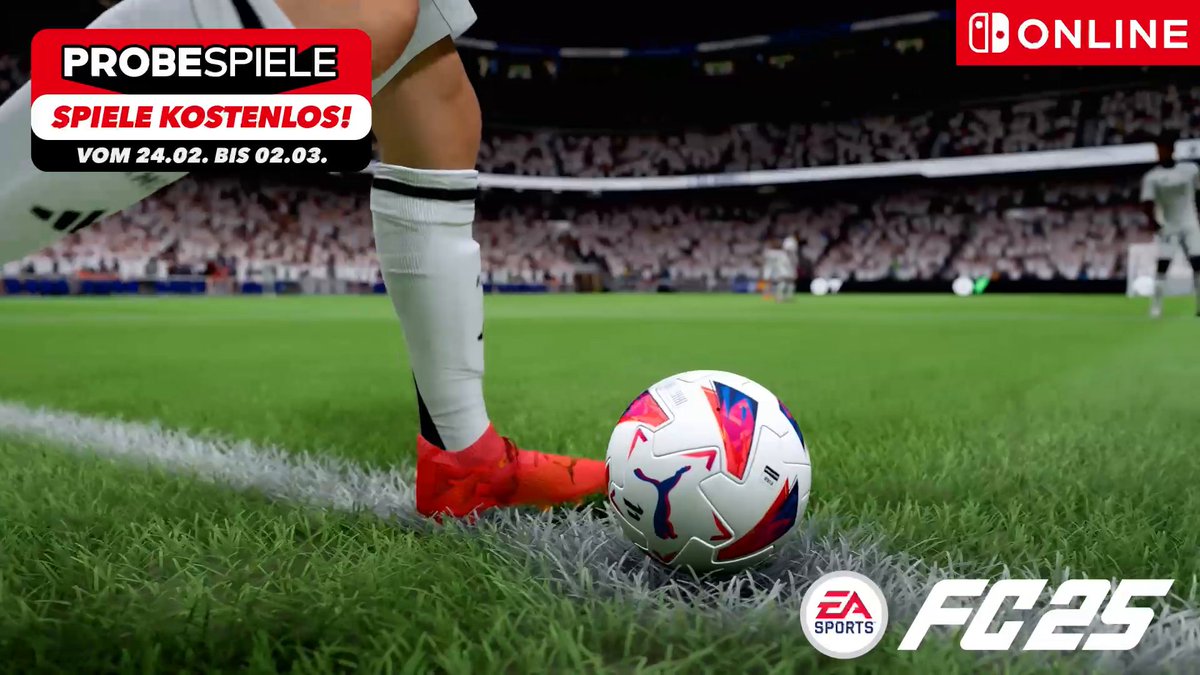 Weiterspielen mit Probespielen! #NintendoSwitchOnline-Mitglieder können kostenlos in EA SPORTS #FC25 das Runde ins Eckige kicken, und zwar ab dem 24. Februar. Jetzt herunterladen, dann seid ihr gleich bereit: