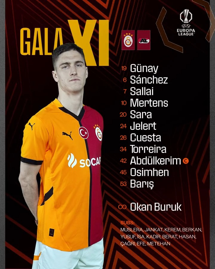 📋 TEAM NEWS Today’s #GalaXI against AZ Alkmaar 🟡🔴 #GSvAZ #UEL