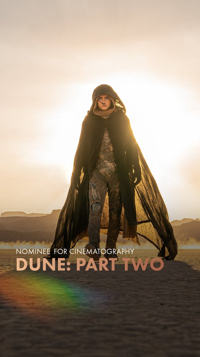 DUNE: PART TWO, cinematography by Greig Fraser. Nominated for Best Cinematography at the 97th Oscars. Watch the #Oscars LIVE on Sunday, March 2nd, at 7e/4p on ABC and Hulu.