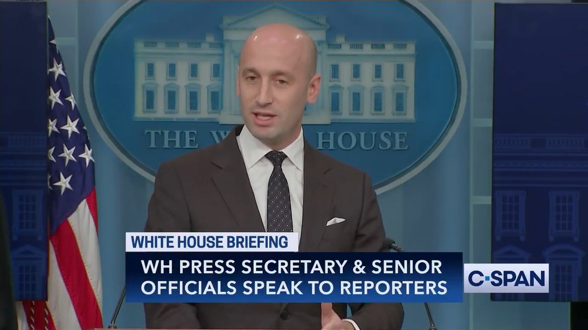 Stephen Miller (@stephenm): "I want to thank you all for joining today our one month celebration of the most historic opening to a presidency in American history. No president comes close to what President Trump has achieved over just the last 30 days."