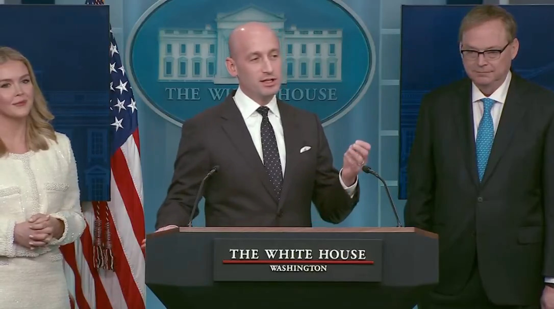 Stephen Miller stops by the daily press briefing and gives the USAID funded “journalists” a civics lesson.