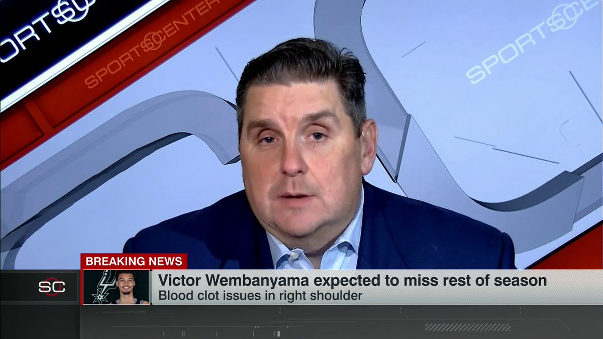"It does basically shut you down for six months." Brian Windhorst on how Victor Wembanyama and the Spurs are approaching Wembanyama having deep vein thrombosis in his right shoulder.