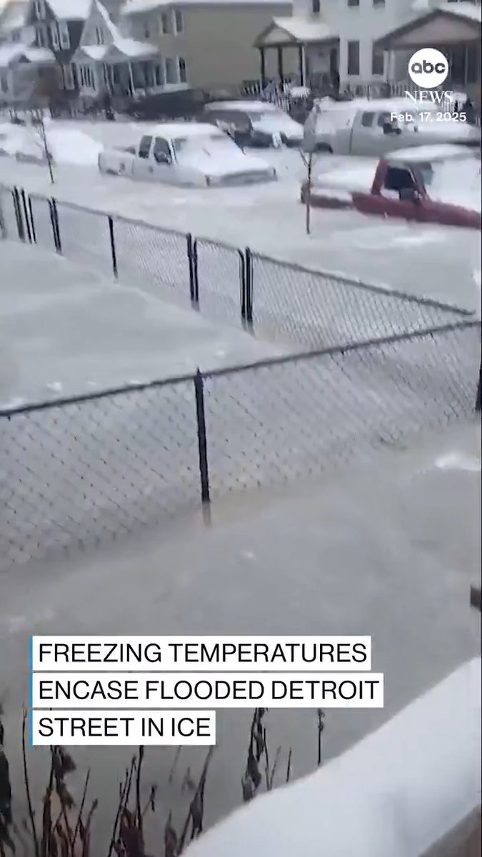 A burst water pipe and plummeting temperatures resulted in a flooded Detroit street becoming covered in a thick layer of ice — up to five feet thick in some parts, according to local reports.