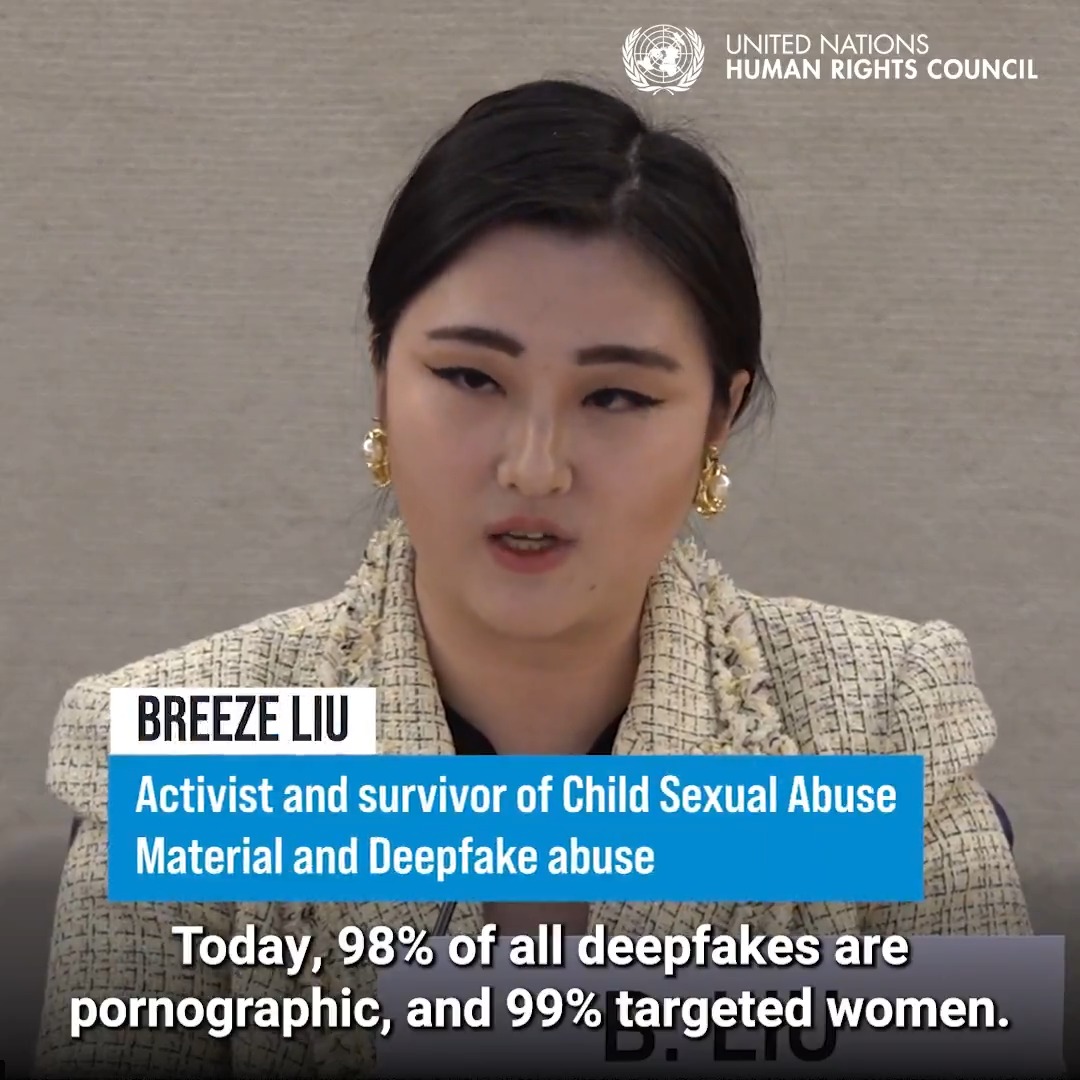 A survivor of deepfake porn, Breeze Liu is leading a fight for the removal of abusive content shared on digital platforms. She spoke to the United Nations Human Right Council Advisory Committee which is studying technology-facilitated gender-based violence and its impact on women and girls