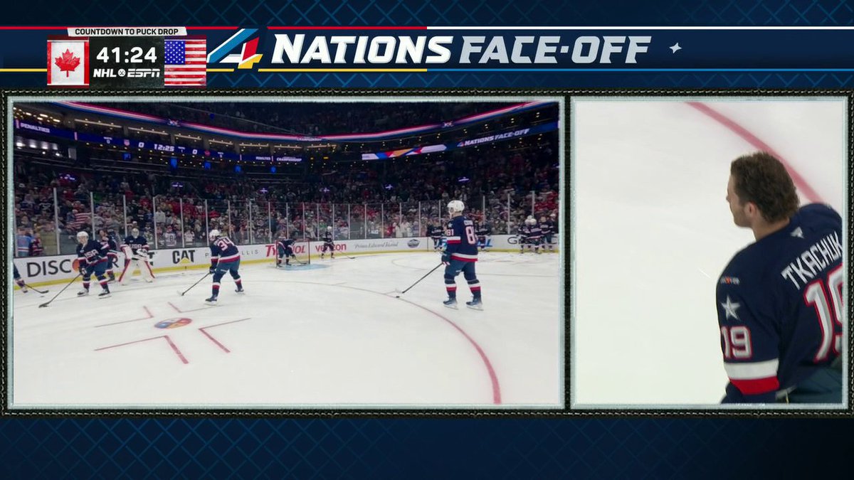 Matthew Tkachuk joined The Point from the ice during warmups 🏒 Wait for his reaction to the surprise guest 👀 #4Nations Face-Off Championship | 8 PM ET | ESPN, ESPN+, Disney +