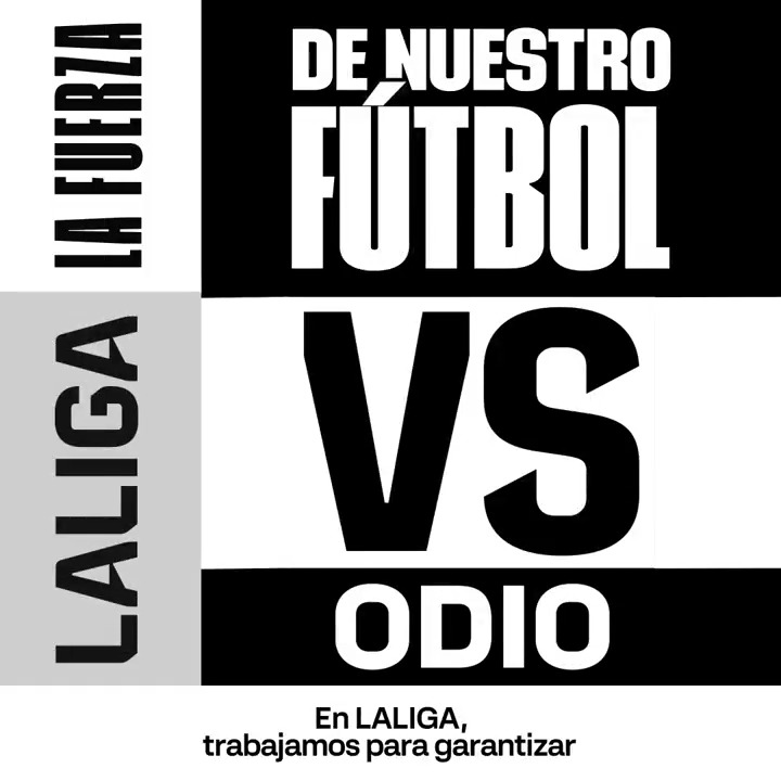 Este es el protocolo de LALIGA contra el odio.❌ ➡️ Si presencias un acto de odio, repórtalo en Trabajamos para garantizar la seguridad de todos. 💪 El fútbol que queremos, luchémoslo hoy. #LALIGAVSODIO