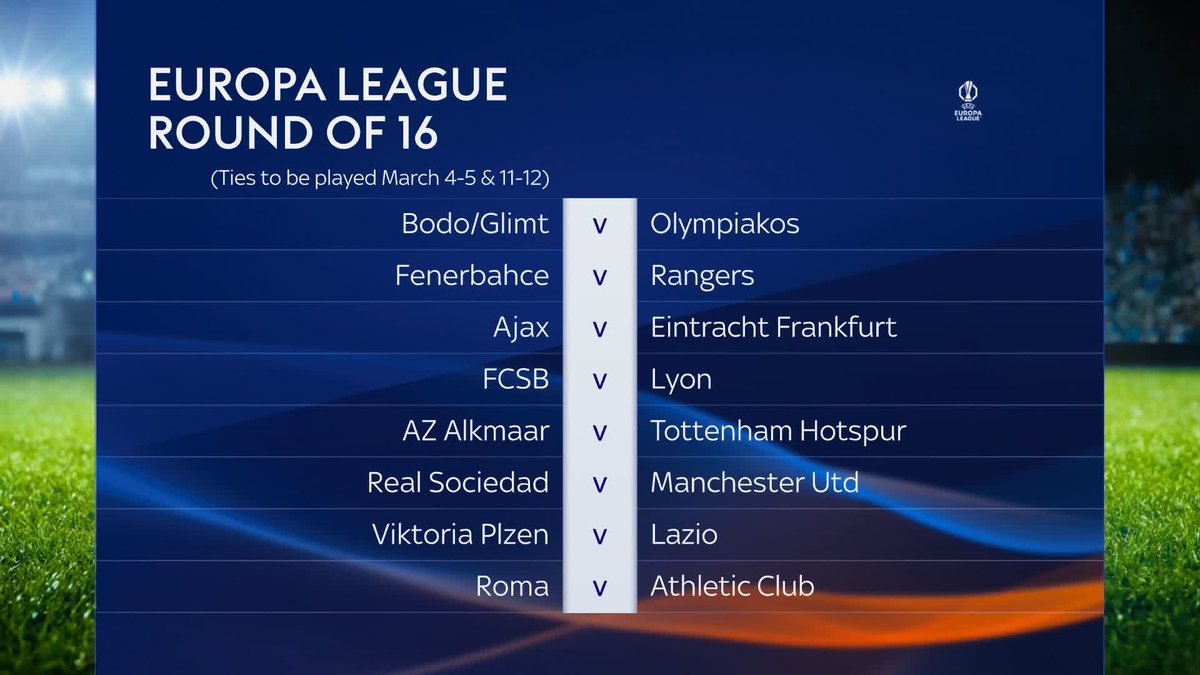 The Europa League draw has taken place and Spurs will face AZ Alkmaar, Manchester United will take on Real Sociedad and Rangers will challenge Jose Mourinho's Fenerbahce 🇪🇺