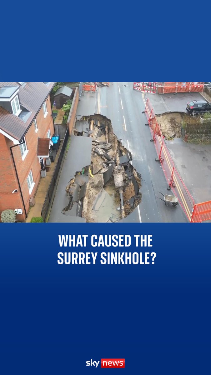 A sinkhole in the Surrey village of Godstone has led to evacuations, disrupted water supplies and the declaration of a major incident. Sky's Shamaan Freeman-Powell explains what may have caused it. Read more ➡️