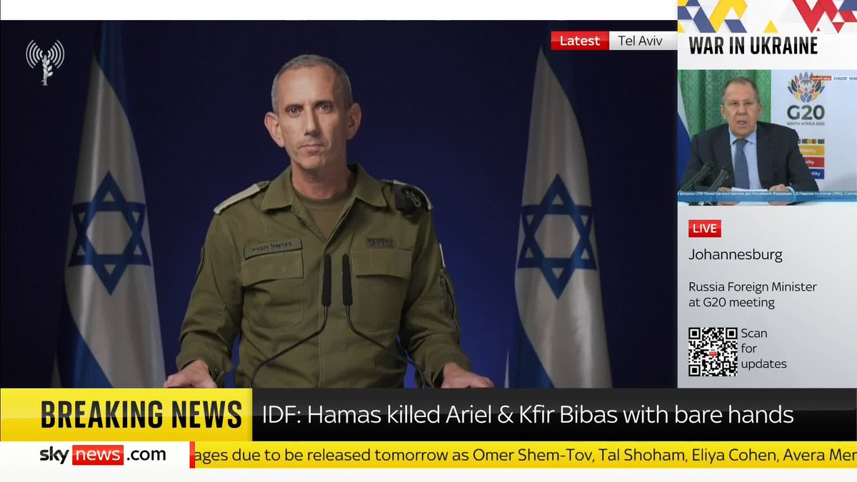 "We demand that Hamas release Shiri (Bibas) in accordance with the agreement" IDF spokesperson, Daniel Hagari has addressed Israel after claiming the body of Shiri Bibas had not been handed over in yesterday's hostage release Live updates ➡️ 📺Sky 501