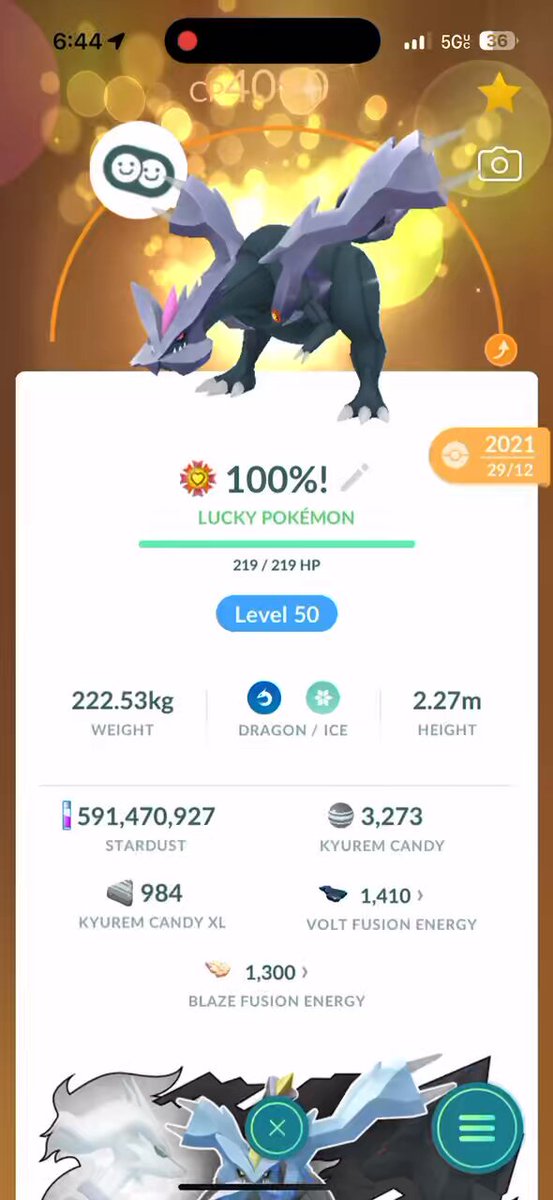 HERE IT IS… 🤯 Fusing to get my SHLUNDO Black Kyurem 🤩 5268 max CP at level 51 💪🏻 So fkn happy what an absolute beauty 😍 #PokemonGO