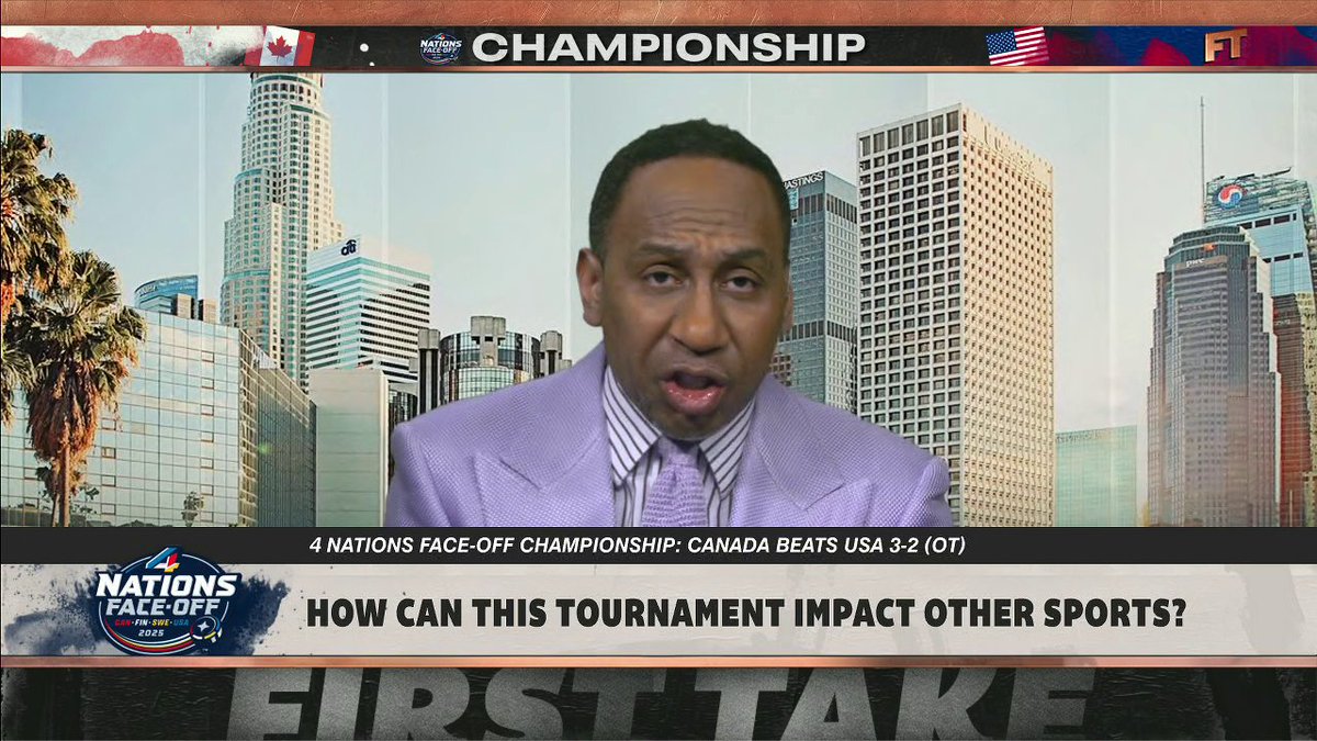 "I'm on the plane, flying out West ... Every single TV had the hockey game on." ๐ค Stephen A Smith says "healthy hostility" helped lead to the success of the USA-Canada 4 Nations Face-Off final ๐