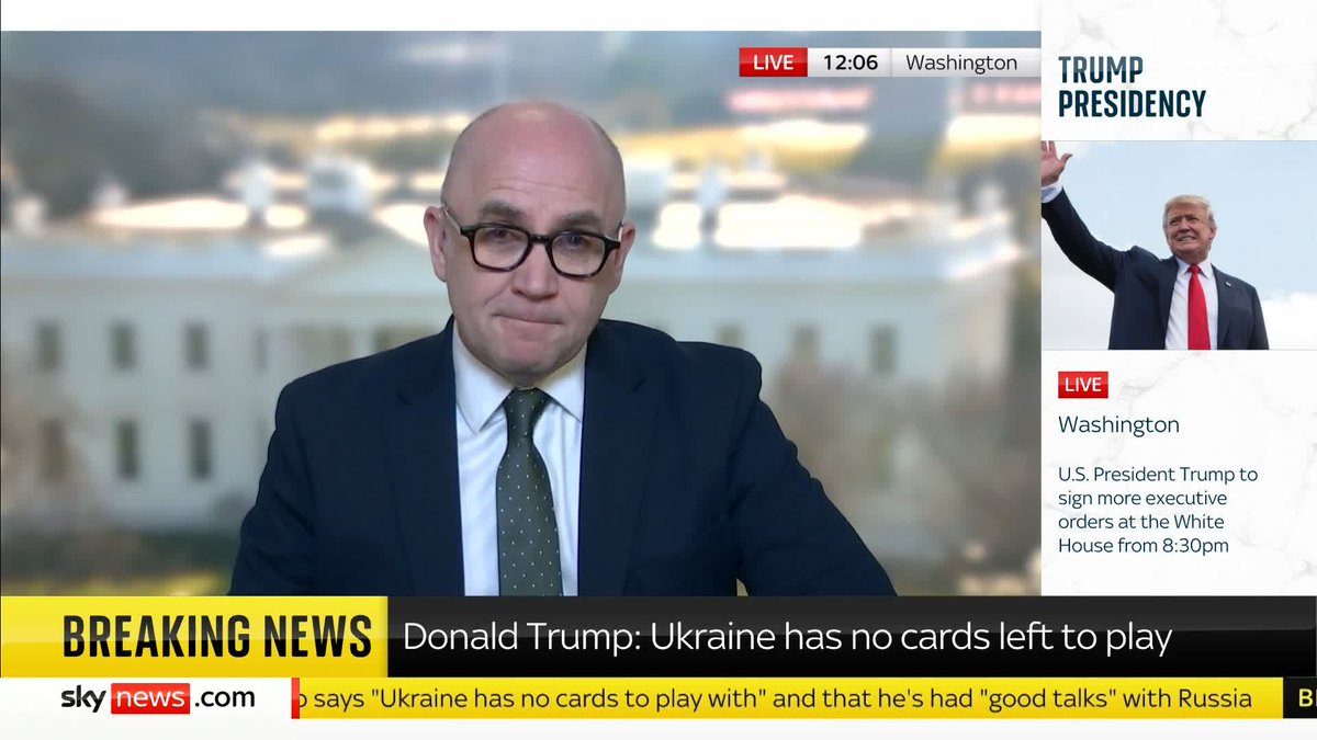 BREAKING: President Trump has said Volodymyr Zelenskyy has 'no cards' to negotiate with, in an interview on Fox Radio Live updates 🇺🇦➡️ 📺 Sky 501 and YouTube