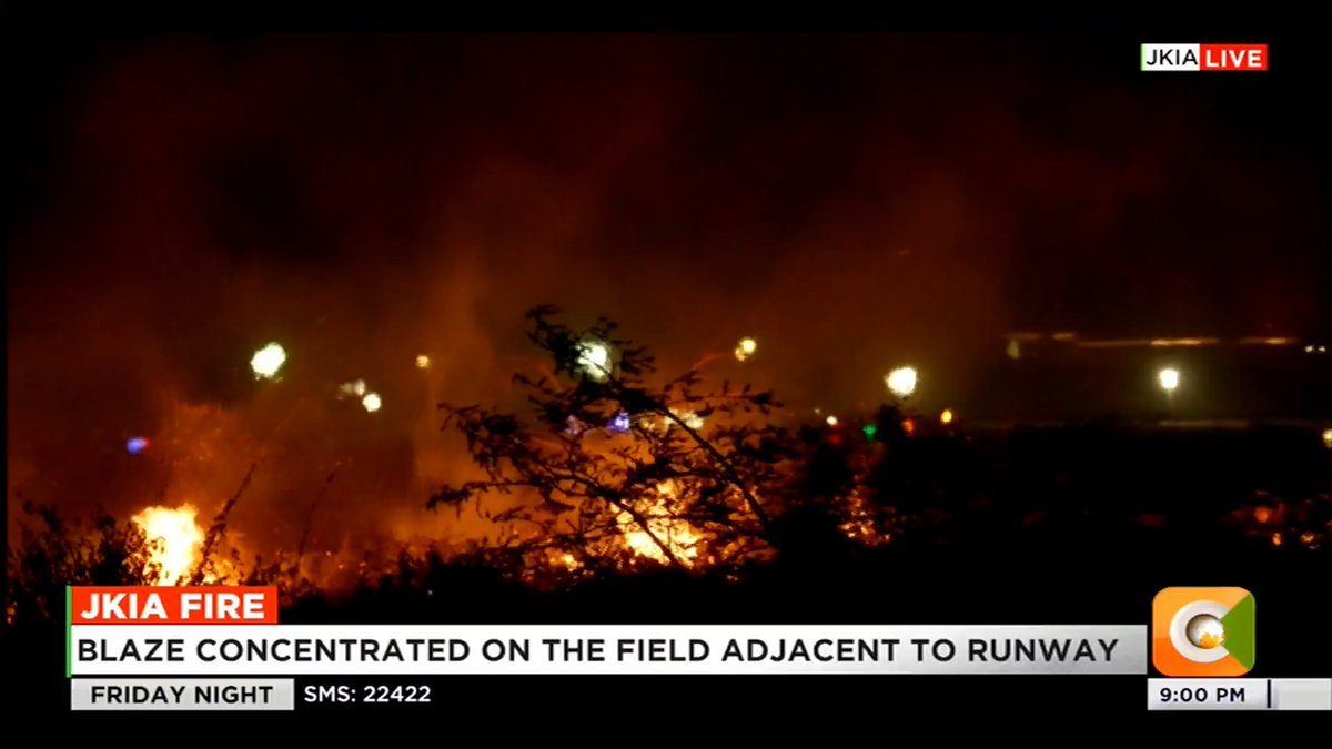 BREAKING: JKIA Fire: Fire visible from the Eastern Bypass side Blaze concentrated on the field adjacent to the runway Emergency crews present at site of fire #CitizenFridayNight Olive Burrows