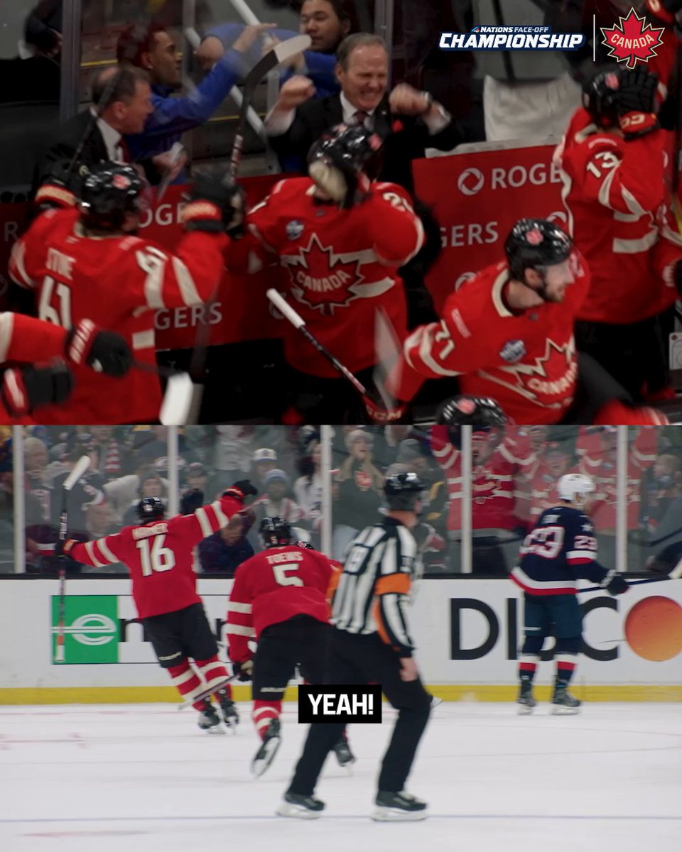 "Yeah baby!" 🍁 Listen in as Canada reacts to Connor McDavid's overtime goal to win the #4Nations Face-Off! 🎙️