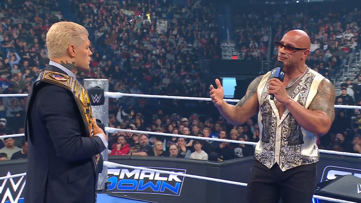 "I want your soul." 😳 Dwayne Johnson will be expecting an answer from Cody Rhodes at #WWEChamber... #SmackDown