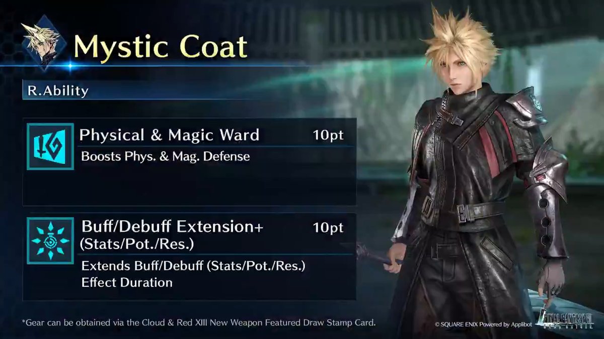 Check out Cloud's Mystic Coat! Get this Cloud-Exclusive Gear from Cloud &amp; Red XIII New Weapon Featured Draw on the Stamp Card! #FF7EC #FF7EverCrisis #FF7