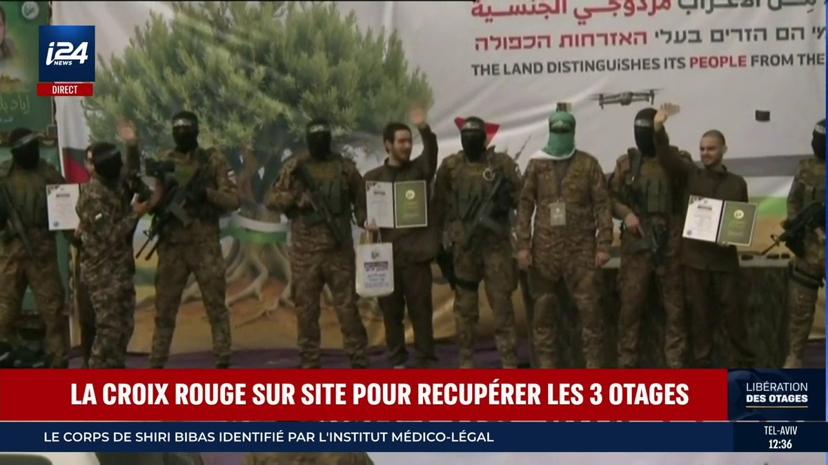 🔴 Amaigris, pâles mais souriants : les premières images d'Omer Shem Tov, Eliya Cohen et Omer Wenkert