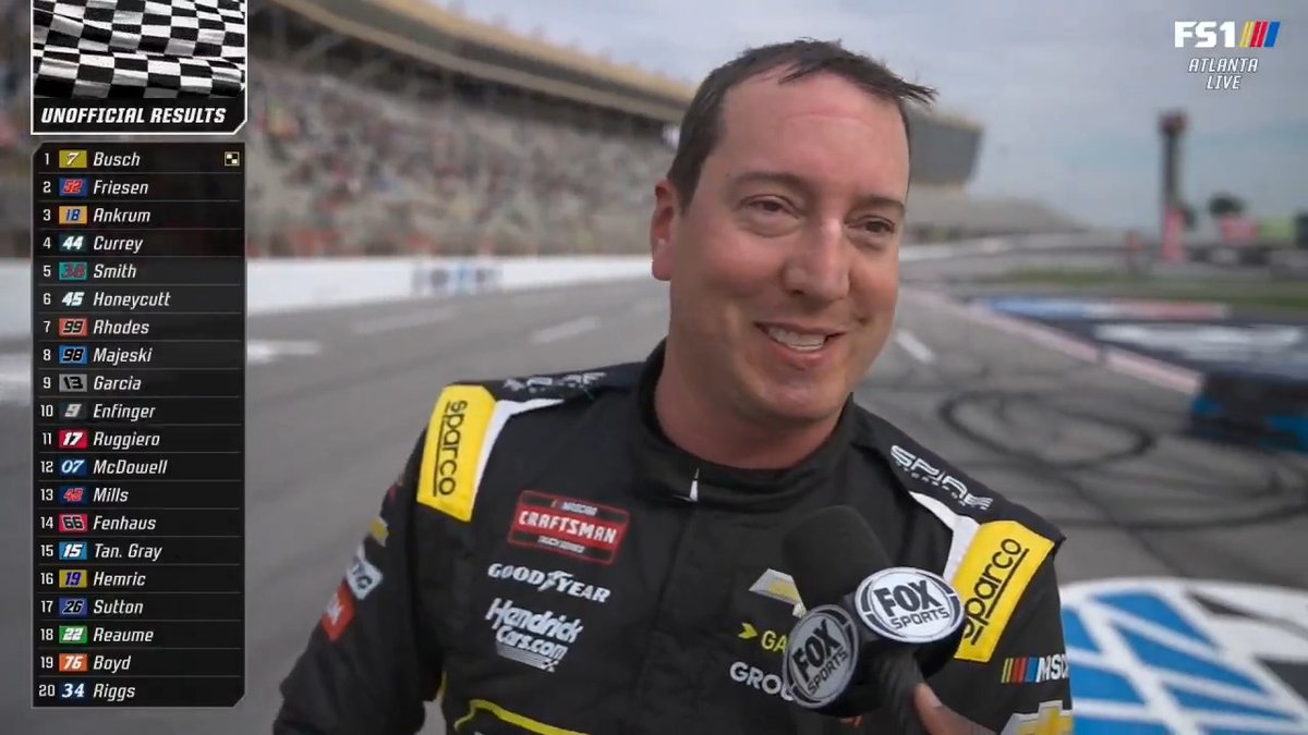 Talking with Kyle Busch after his 8th NASCAR Truck Series Atlanta victory. #NASCARonFS1