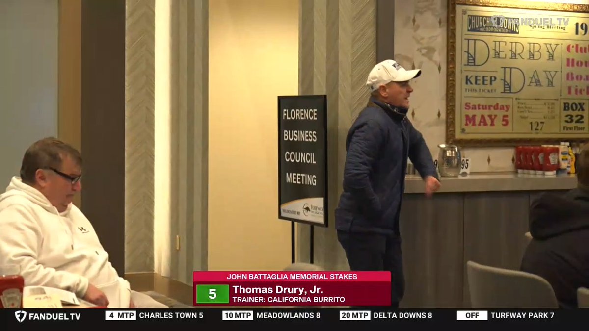 Here is Thomas Drury, Jr's reaction to winning the $175,000 John Battaglia Memorial at Turfway Park with CALIFORNIA BURRITO and earning Kentucky Derby points.